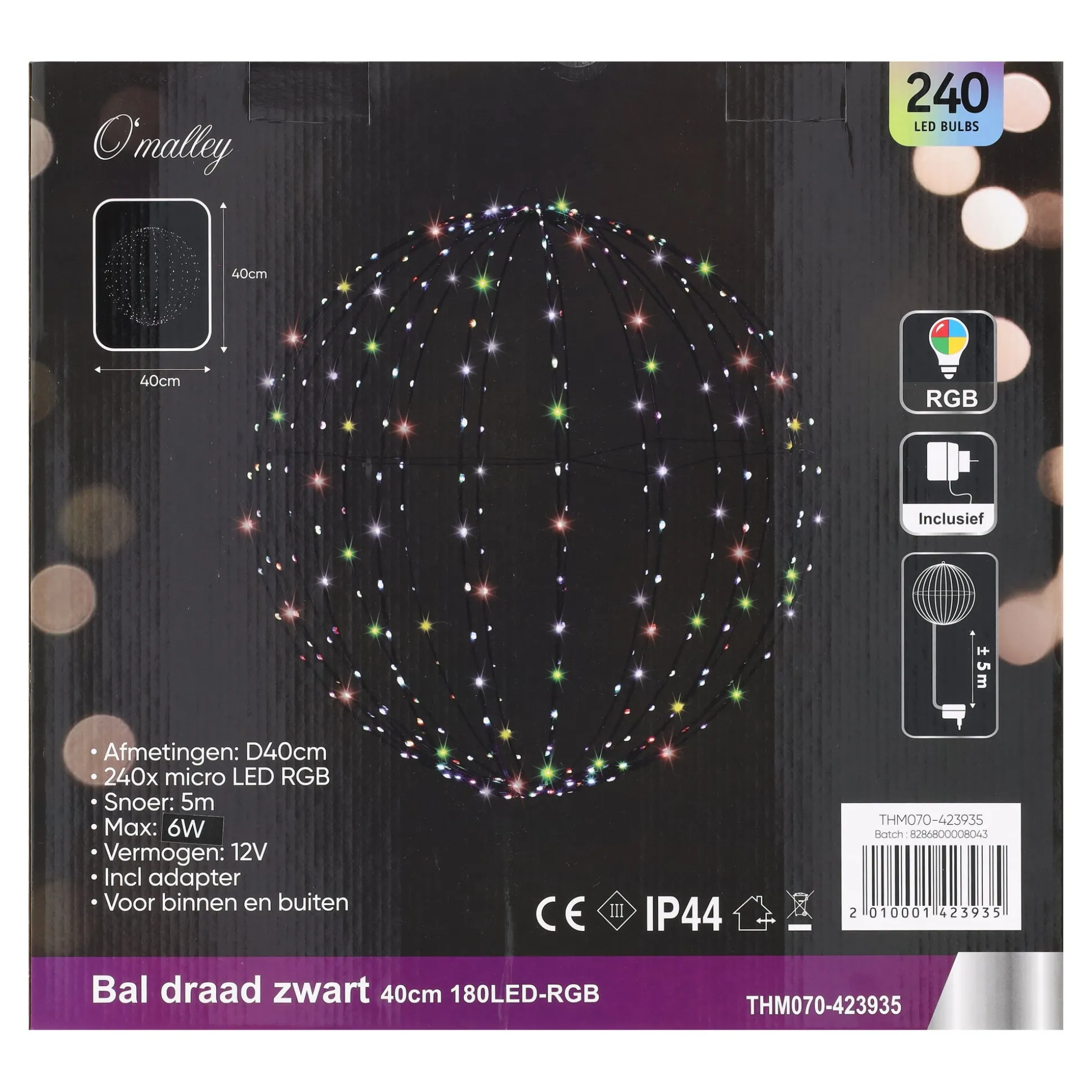 Bal draad zwart 40cm 240LED-rgb