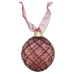 Bal met lint burgundy 10 cm 15 LED-warm wit