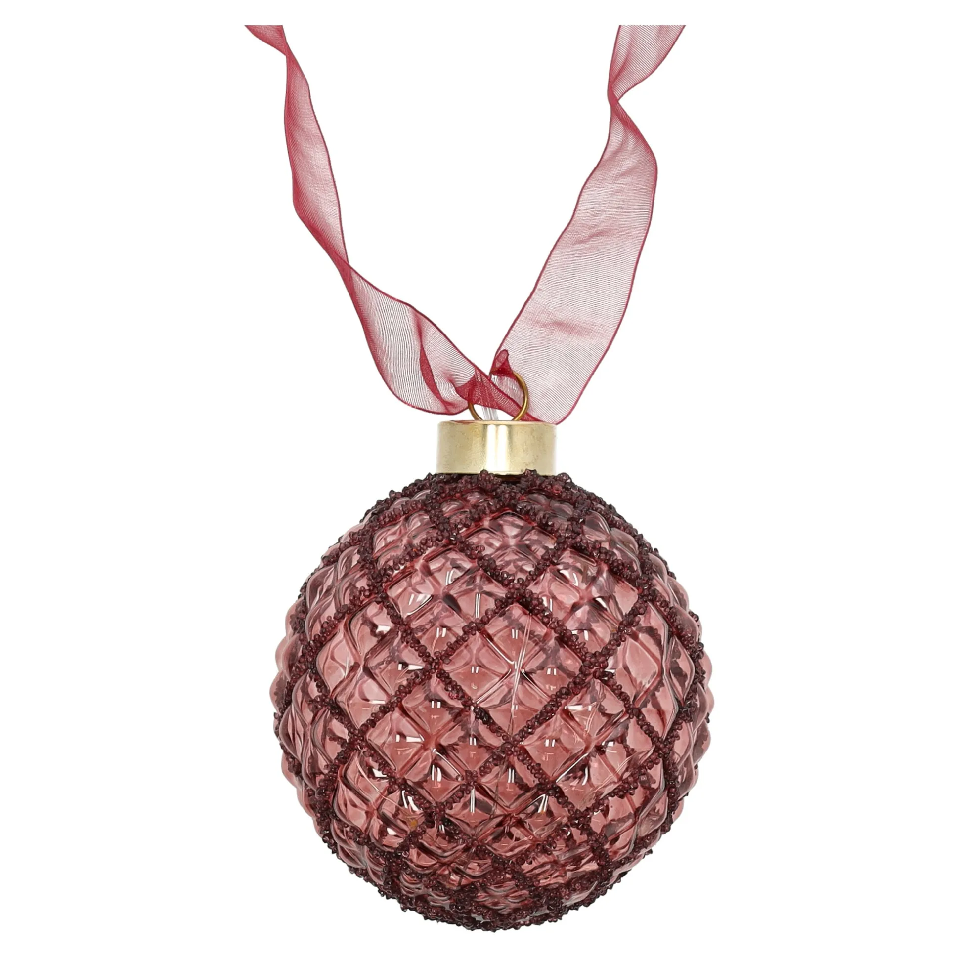 Bal met lint burgundy 10 cm 15 LED-warm wit