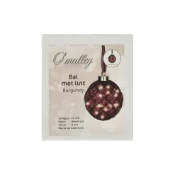 Bal met lint burgundy 10 cm 15 LED-warm wit