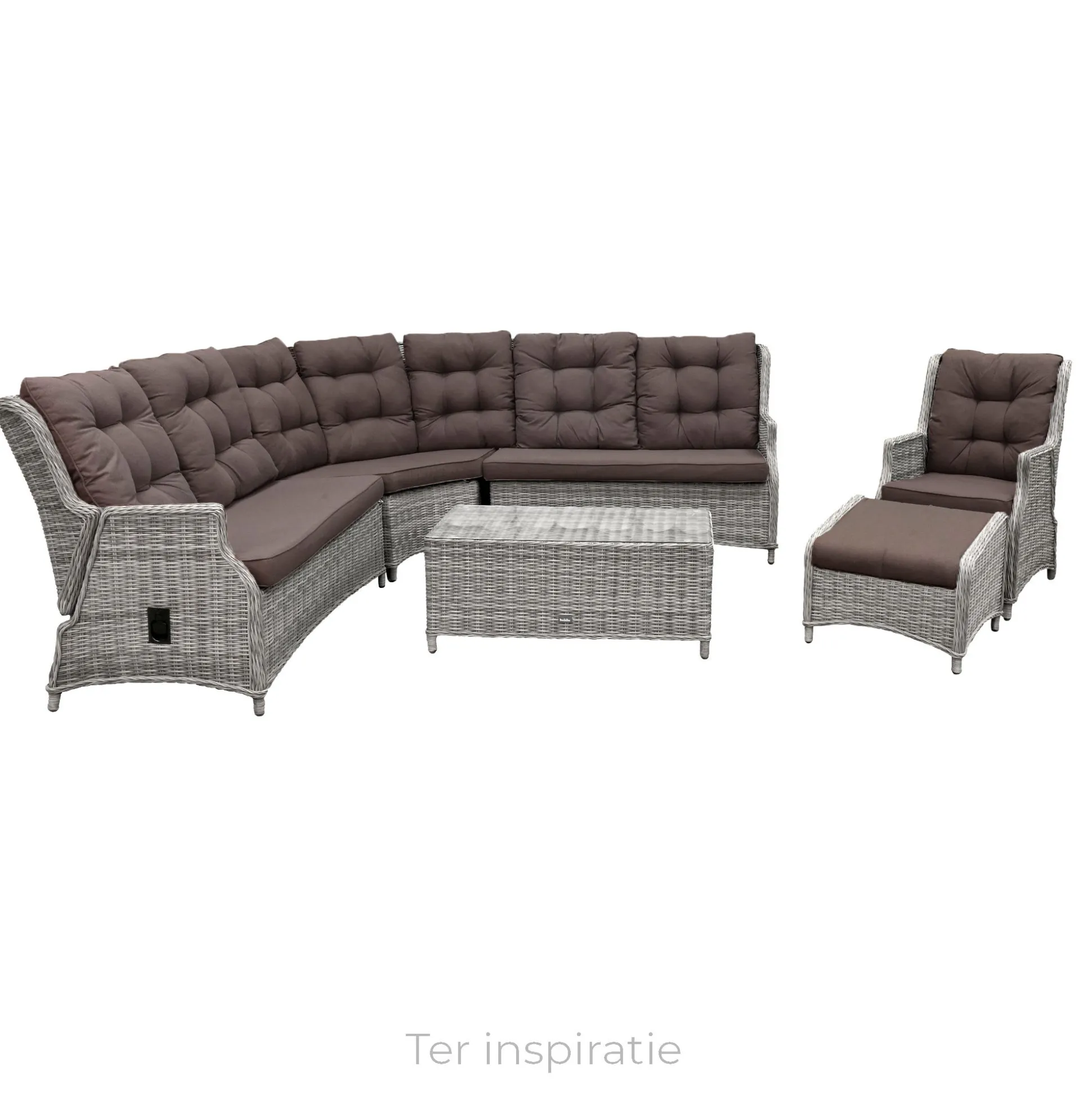 Bank hoek rond Aprano white grey met kussens