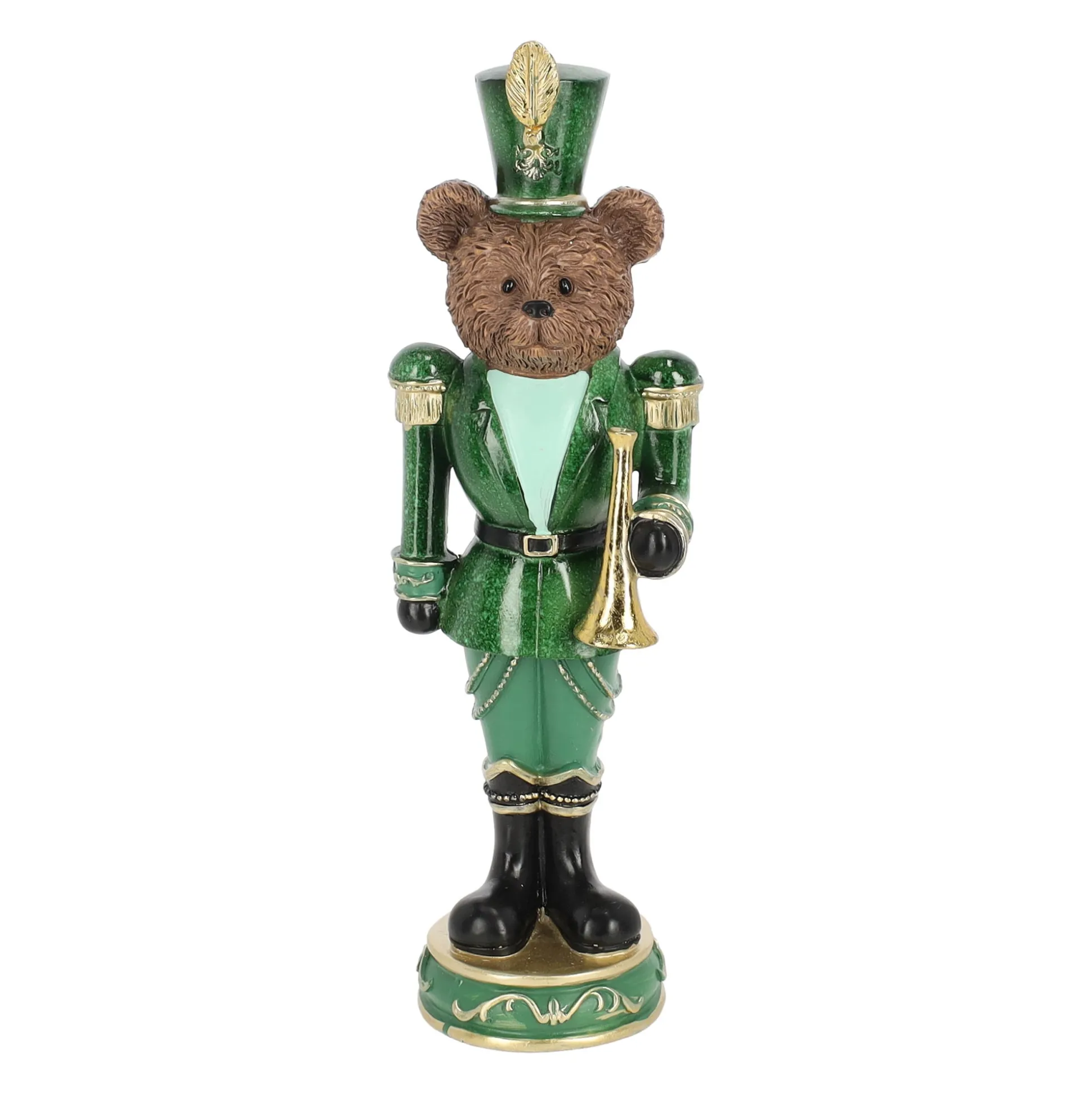 Beeld beer trompet groen 33 cm
