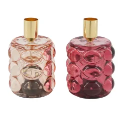 Kaarshouder glas roze 8 x 12 cm 2 assorti