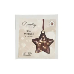 Ster met lint burgundy 20 cm 15 LED-warm wit