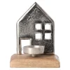 Theelichthouder huis metaal 12 x 10 cm