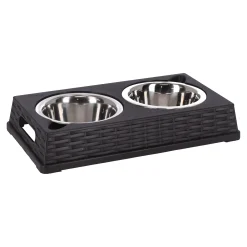 Voederbak duo vlechtwerk bruin 17cm