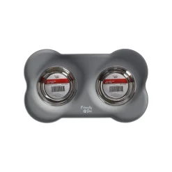 Voerbak duo RVS + mat 2x400ml