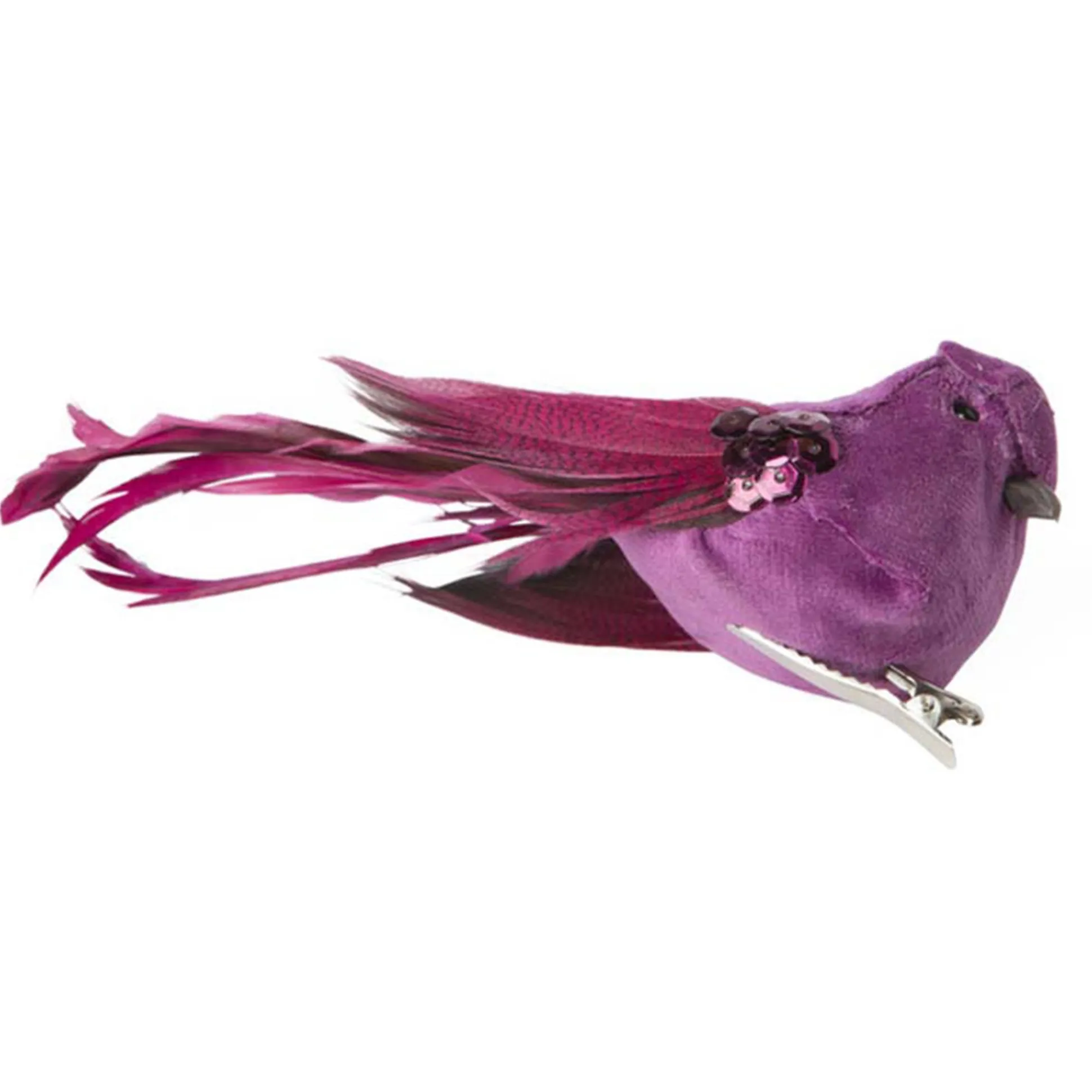 Vogel op clip paars 18 x 4 x 5 cm 2st.