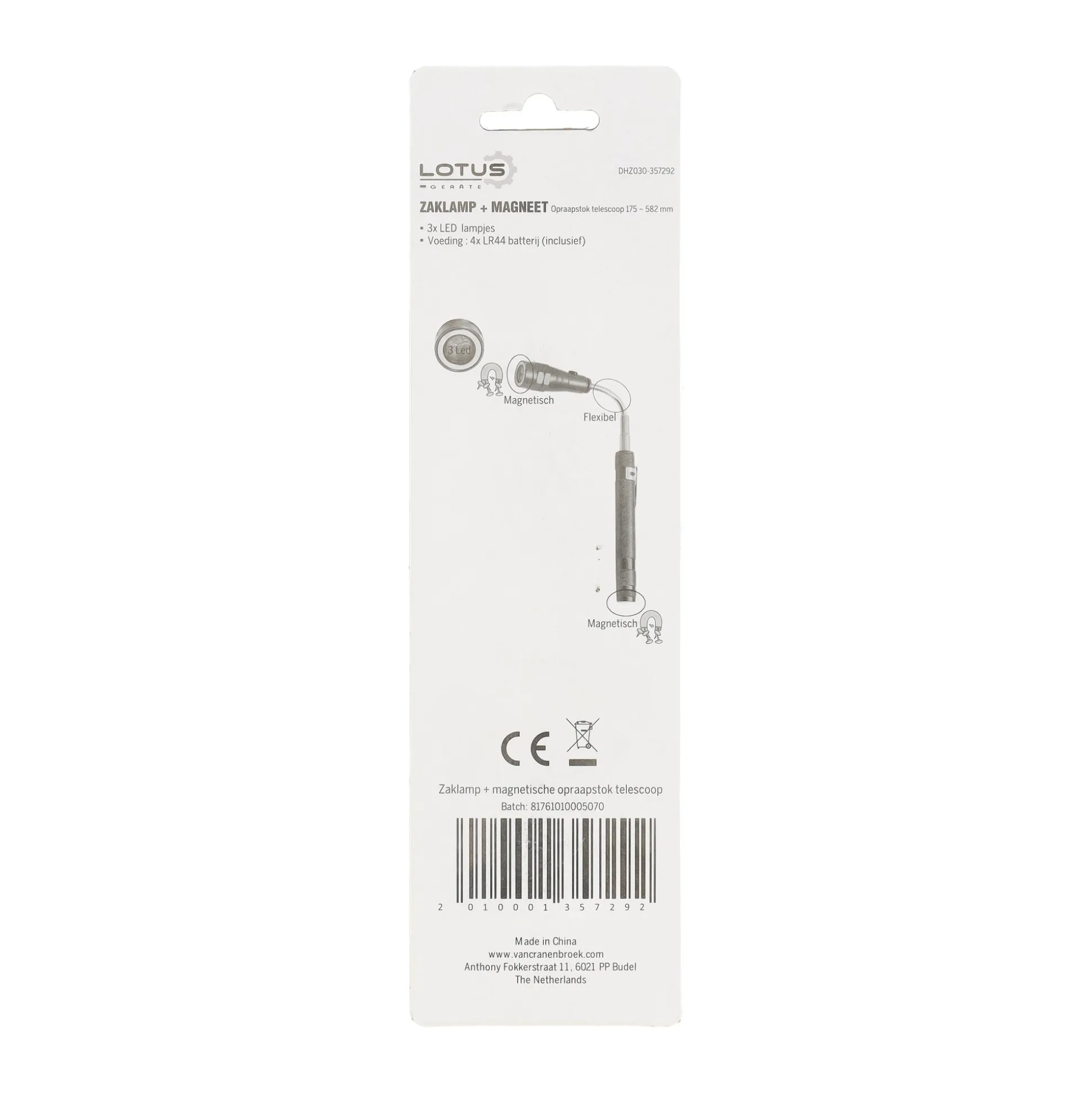 Zaklamp met magnetische opraapstok telescoop